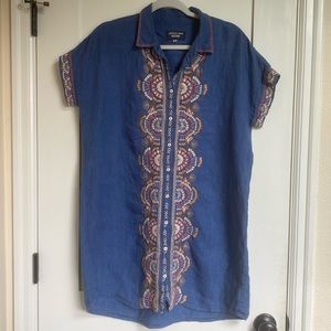 Johnny Was Workshop Linen Embroidered Dress. Size Medium. Oversized Fit